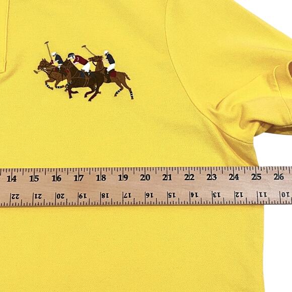 Men’s Polo Ralph Lauren Triple Pony Custom Slim Fit Yellow Polo Shirt Size XL - Picture 12 of 13